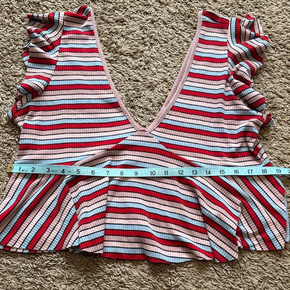 Striped V-Neck Ruffle Sleeve Top - Picture 3 of 4